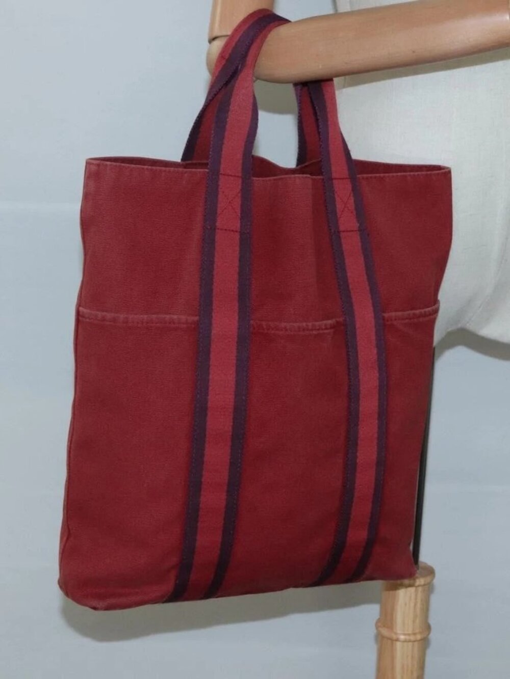 HERMES Fourre Tout Cabas Tote Bag Canvas Red Auth ti3109 - Picture 16 of 16